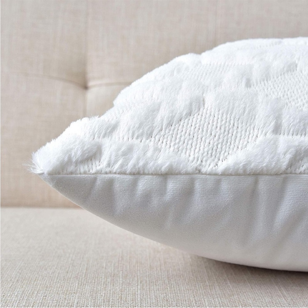 White Ivory Farmhouse Pillow Cover Furry Faux Luxury Soft Warm Pillow Case Set - Picture 3 of 6